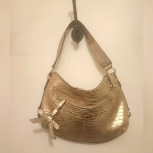 Nine West Pleather Embossed Croc Bag - Gold